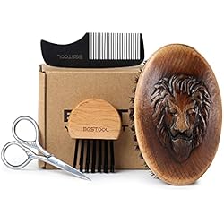 🌿Productos naturales y veganos para barba 111 BESTOOL Juego de cepillo y peine para barba para hombres que arreglan barbas y bigotes, cepillo para barba de cerdas de jabalí con base de madera