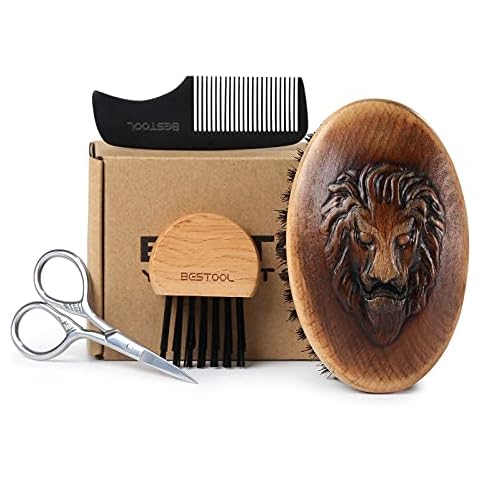BESTOOL Beard Brush and Comb Set for Men Grooming Beards and Mustaches, Wooden Base Boar Bristle Beard Brush, Great Gifts for Men Cover