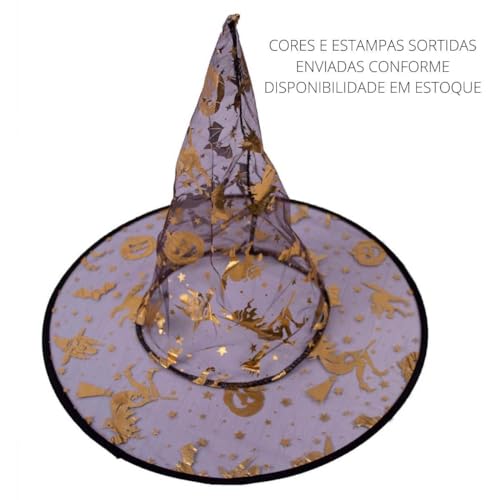 Chapéu De Bruxa Tule Cores E Estampas Kit c/3 Halloween Animafest