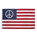 Bradford American Peace Flag 3x5 ft for Outdoors, Embroidered USA Civil Peace Sign Flag Made in USA, Double Sided United States American Peaceful Flags with 2 Brass Grommets