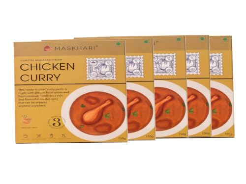 Image of Maskhari Ready to Eat Chicken Curry Pack of 5 150g Each Heat and Eat Chicken Curry Paste Maharashtrian Style Instant Indian Meal Ready to Cook Food Chicken Masala No Added Preservatives No Artificial Colors
