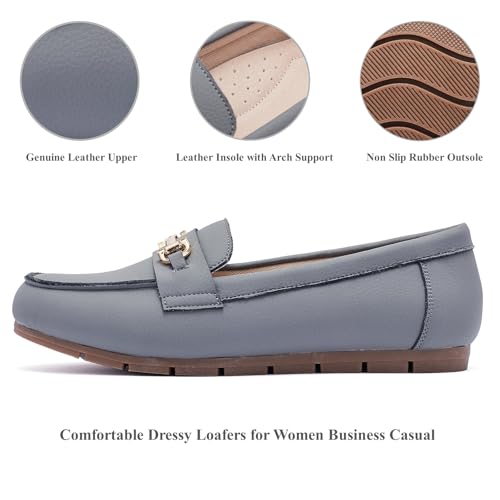 Image of Genuine Leather Loafers for Women Driving Moccasins Business Casual Work Shoes Comfortable & Lightweight Womens Dress Flats Slip On Shoes