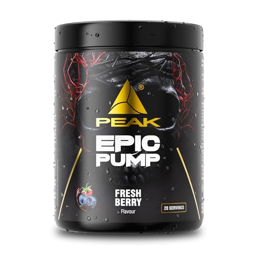 PEAK Epic Pump - 500g Geschmack Fresh Berry I 20 Portionen I Concentrated Pre Workout Booster ohne Koffein mit L-Citrullin Malat L-Arginin HCL/Nitrat und Taurin I vegan