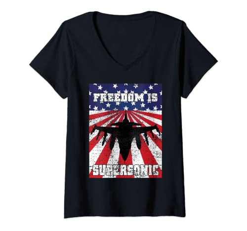 Femme Fighter Jet Pilots Memorial Day American Military Vétéran T-Shirt avec Col en V