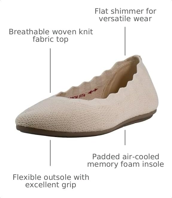 Image of Skechers Womens Cleo 2.0 - Love Spell Scalloped Knit Skimmer Flats with Air-Cooled Memory Foam