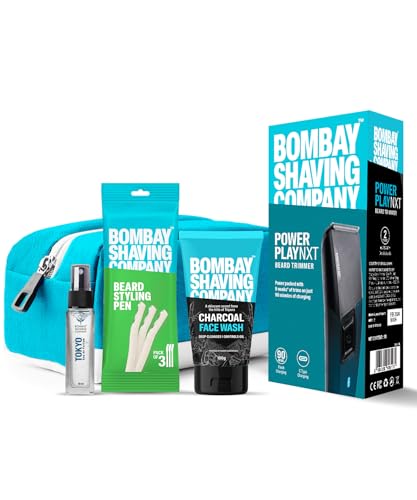 Image of Bombay Shaving Company Beard Trimmer Kit For Men | Power Play Nxt Beard Trimmer | Charcoal Face Wash | Beard Styling Pen | Tokyo Perfume | Travel Pouch | Beard Trimming Starter Kit | Beard Trimming Kit For All Skin Types | Travel Kit For Men