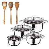 Bateria 7pc acero inox ind cassel + Set 3pcs utensilios de cocina acacia SMART MasterPRO