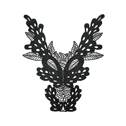 2 Pcs Black Lace Trim Applique Venise Flower Collar Fabric Lace Patches Neckline Sewing Diy #TOP3