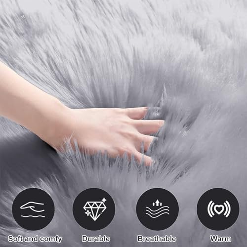 Faux Lammfell Schaffell Teppich 60x120 cm, Lammfellimitat Teppich Flauschiger Weicher Fell Teppiche Longhair Fell Lammfellimitat Carpet für Stühle Sofa Schlafzimmer Kinderzimmer (Grau, Unregelmäßig)