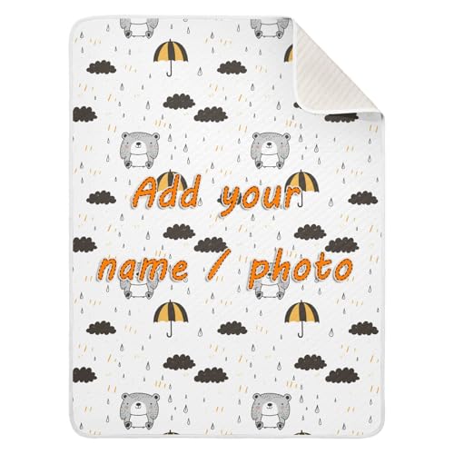 Custom Cute Animal Bear Pattern Swaddle Blanket Cozy customised Kitten Monogrammed Blankets for Girls or Boys 30x40in frazadas para