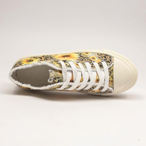 Sunflower Canvas Tennis Shoes for Women Low Top Casual Sneakers for Women Lace Up Fashion Comfortable Walking Shoes,Fashion Canvas Slip on Shoes,Women's Comfort Plush Foam Sneaker2