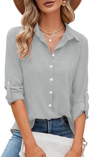 Odosalii Damen V-Ausschnitt 3/4 Ärmel Chiffon Causal Lässige Elegant Bluse | Fashion Oberteile Oberteil Tops Langarmshirt Shirts Tunika Hemd