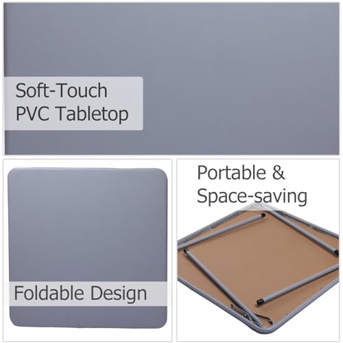 FurnitureR 33.9" Square Folding Table, Portable Card & Dining Table for Indoor Outdoor Use, Lightweight Space-Saving Foldable Gift for Holidays, Grey
