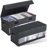 CCidea CD Storage Boxes - Pack of 2 CD Cases - 14' x 5.9' x 5.3' Disc Holders with Lids & Visual Window, Holds Up to 32 CDs in full jewel cases, 65 CDs in slim cases, and 180 discs in CD sleeves
