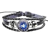 RENUX Bracelet Cuir Homme,Bracelets en Cuir Bracelet en Cuir Sagittaire Classique Noir Tissage À La Main Astrologie Signe du Zodiaque Bijoux pour Hommes Cadeau pour Petit Ami, Frère
