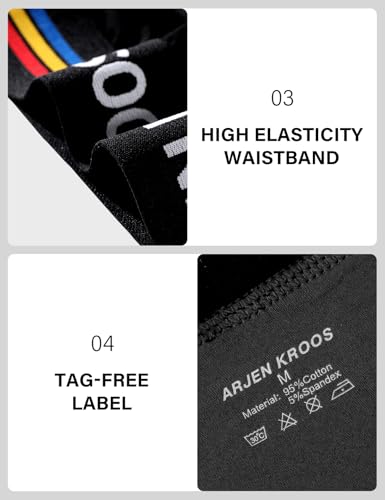 Arjen Kroos Men's Breathable Cotton Briefs Stretch Moisture Wicking Wide Waistband Briefs 4-Pack Underwear2