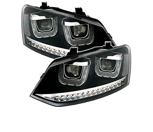 Headlights VP493 Headlamps TFL Driver And Passenger Side Set Headlight Assembly Projector Front Lights Black LHD Compatible With Volkswagen Polo 6R 2009 2010 2011 2012 2013 2014 VW Polo 6C 2014 2015-