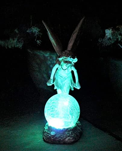Solar Powered Fairy Garden Resin Ornament Angel Cherub with LED Ball Light, Hand Painted Figurine Statue for Pond Porch Patio Yard Porch Decorations - 30cm Tall