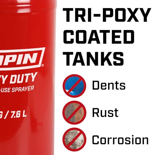 Chapin Made in The USA, 1244 2-Gallon Tri-Poxy Steel Tank Sprayer for Lawn, Home and Garden, Red