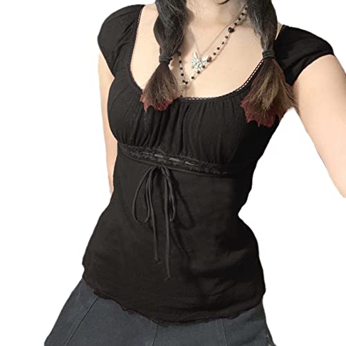 Image of Fairy Grunge Y2k Shirts Vintage Crop Tops Short Sleeve Girls Slim Fit Tees