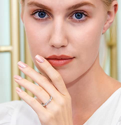 Hoops & Loops 925 Sterling Silver Cubic Zirconia 3mm Oval-cut Eternity Band Ring for Women, Wedding Engagement Anniversary Stackable Ring3