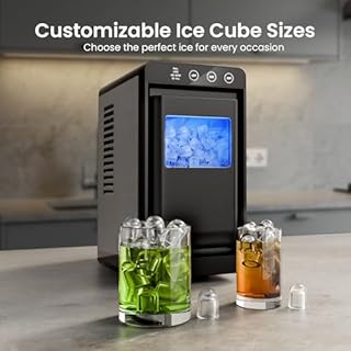 Kismile Ice Makers Countertop,26lbs in 24Hrs, Portable Ice Maker Machine with Self-Cleaning Function,Selectable Ice Size & Internal Lighting Desigh for Home/Kitchen/Bar