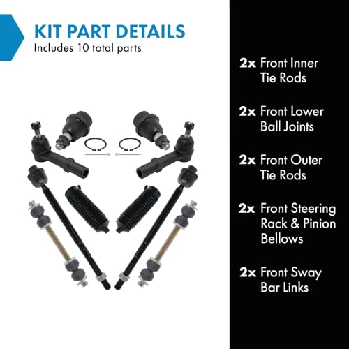TRQ Front Steering & Suspension Kit Ball Joint Steering Rack & Pinion Bellow Sway Bar Stabilizer Link Tie Rod Compatible with Cadillac Chevrolet GMC — view 2