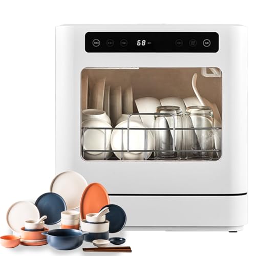Mini Lavastoviglie, Lavastoviglie da Tavolo 5 Programmi con Touch Control, Asciugatura Automatica E Lavaggio della Frutta, Piccola Lavastoviglie da Appoggio Compatta, Perfetta per Piccole Famiglie