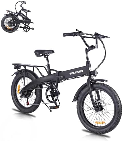 GELEISEN Folding Electric Bike for Adults, 20"Ă—3.0 Fat Tire Electric Bicycle, 374.4Wh Battery Ebike, 20MPH Electric Cargo Bike with LCD Color Display & 6 Speed Gears (Fits for 5