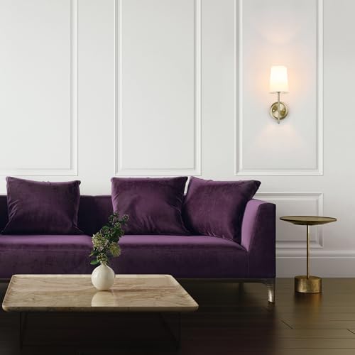 Image of Globe Electric 51861 Clarissa 1-Light Wall Sconce, Matte Brass, White Fabric Shade, Bulb Not Included