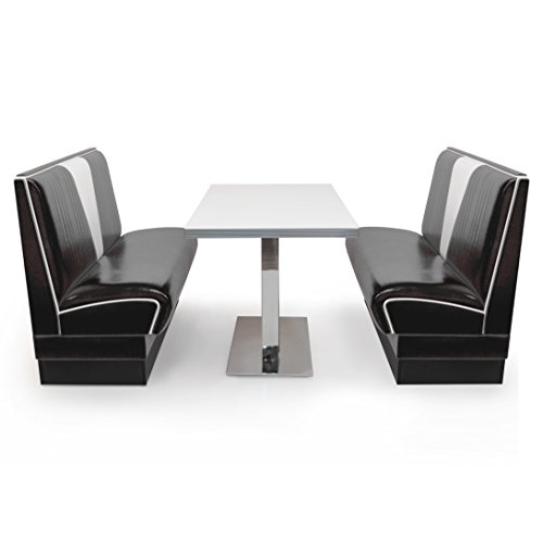 möbelland24 American Diner Set V 2X Sitzbank 120cm + Diner Tisch schwarz