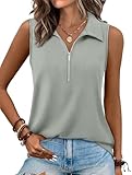 XIEERDUO Womens Polo Shirts Summer Sleeveless Tops for Women Ribbed Tank Tops Collared Shirts with Zipper Whitesmock 2X
