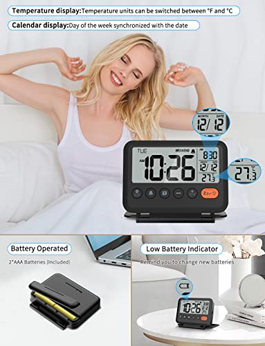 Meesmeek 6201 Digital Travel Alarm Clock, Black, 3.54 Inch Lcd Display thumb #4