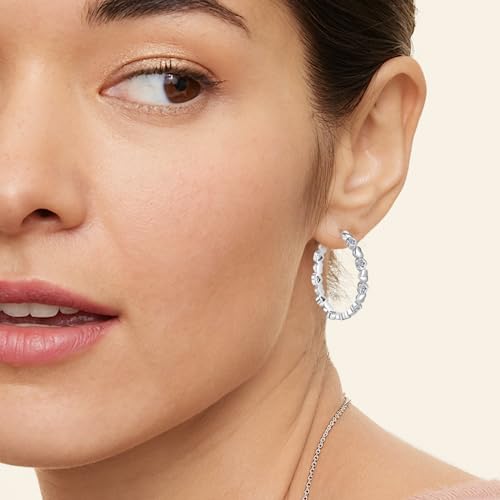 PABBEU S925 Sterling Silver Hoop Earrings for Women Cubic Zirconia Hypoallergenic Lightweight Dainty Heart Large Silver Hoop Earrings for Women 30/40mm3