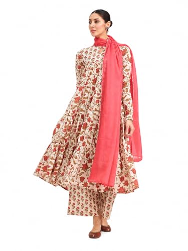 Kurta en pur coton pour vos soirées d'été ensemble floral beige fiorra femme
