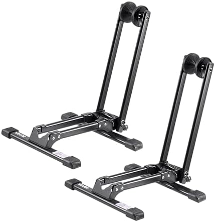 VEVOR Bike Racks 2 Pack, Fits 20 to 29 Inch Mountain & Road Bikes, Alloy Steel Rust-Resistant Bike Floor Stand Rack, Foldable Bicycle Stand for Entryway, Garage, Home Bikes Parking & Storage, Black