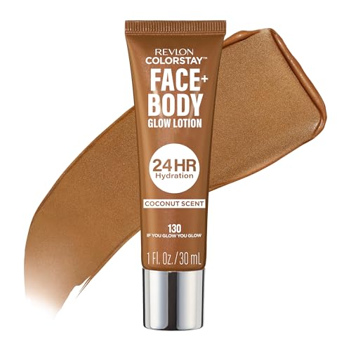 Revlon ColorStay Face & Body Glow Lotion, Loción hidratante bronceadora para rostro y cuerpo, 24h de hidratación, iluminador facial, 130 If You Glow You Glow