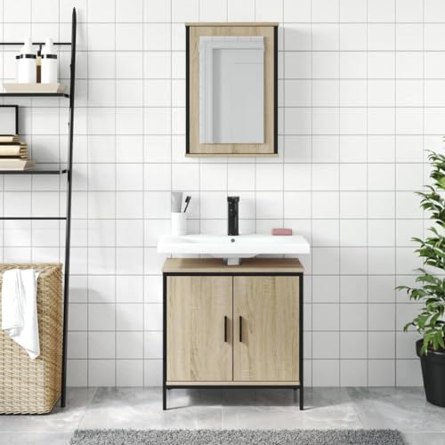 Muebles de baño de madera de roble Sonoma con acabado de alta calidad de 2 piezas 4