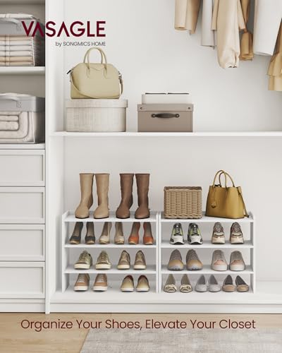 Image of VASAGLE Shoe Rack for Closet, Stackable Organizer Shelf | Stackable Shoe Organizer Shelf for Entryway, 3 Tiers, 11.7 x 24.4 x 21.3 Inches, White, CUSTOS Collection, ULBS063WZ01S