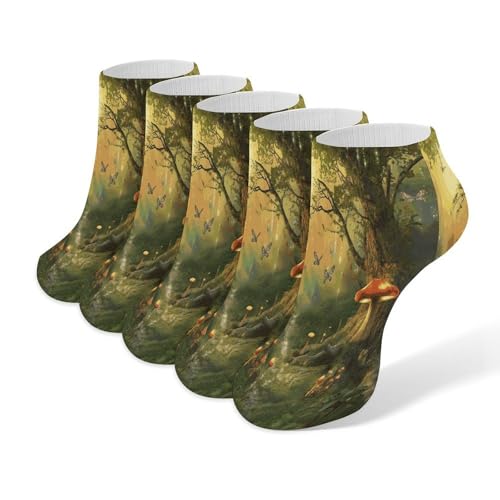 5 Pairs Unisex Adult Ankle Socks,Forest with Fairies Butterflies Elvesprinted Soft And Breathable Low Cut Socks for All Seasons Daily Wear One Size
