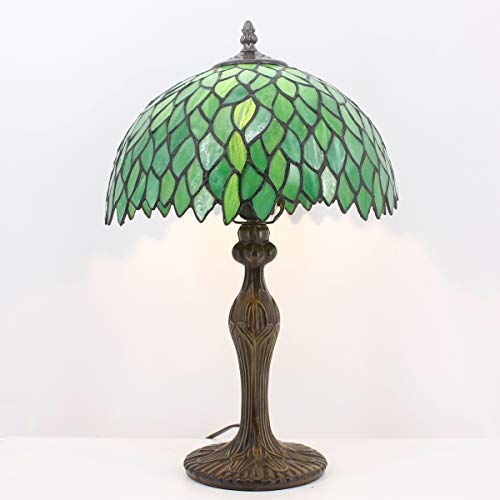 Image of WERFACTORY Tiffany Table Lamp Green Wisteria Style Stained Glass Light