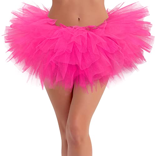Olreco Adult Tutu Skirts for Women Hot Pink Tutus for Women Neon Tutu Pink Plus Size Tutus 80s Costumes for Womens 80s Skirt