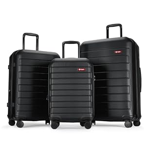 3-Piece ABS Luggage Set with TSA Locks, Expandable, and Friction-Resistant in Black – Includes 20″, 24″ & 28″ Spinner Suitcases