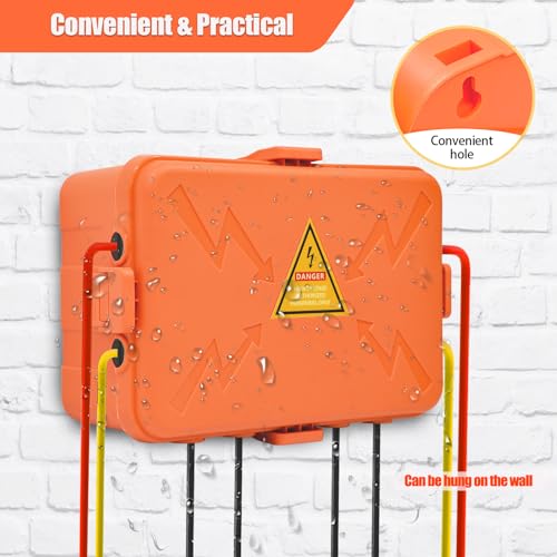 Image of Hrensaw Large Outdoor Electrical Box(12.5x8.5x5inch),IP54 Waterproof Outdoor Outlet Covers,Weatherproof Extension Cord Covers Protect Outlet,Plug,Timer,Power Strip,Holiday Light,Orange