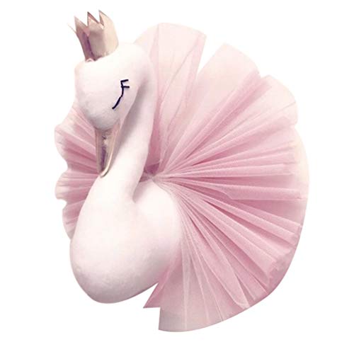 Image of 3D Wall Hanging Decoration Cute Crown Dress Swan Wall Art Sticker Hook for Nursery Kids Girl Room Wedding Birthday (Pink)