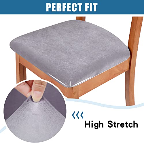 Smiry Original Velvet Dining Chair Seat Covers, Stretch Fitted Dining Room Upholstered Chair Seat Cushion Cover, Removable Washable Furniture Protector Slipcovers With Ties - Set Of 6, Light Grey #TOP3