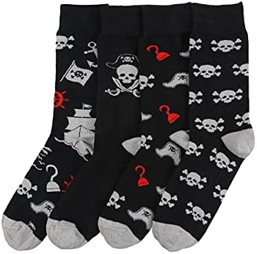 SeriouslySillySocks Men Bamboo Crew Socks Pirates Gift Boxed 4 Pairs Lg 7-11 Black Soft