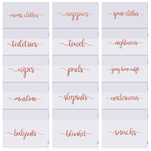 Boao 15 Pack Hospital Bags for Labor and Delivery 11 x 14 Inch Diaper Bag Organizing Pouches Resealable Maternity Hospital Bag, Rose Gold Letter, about 28 x 35 cm/ 11 x 14 inches, No