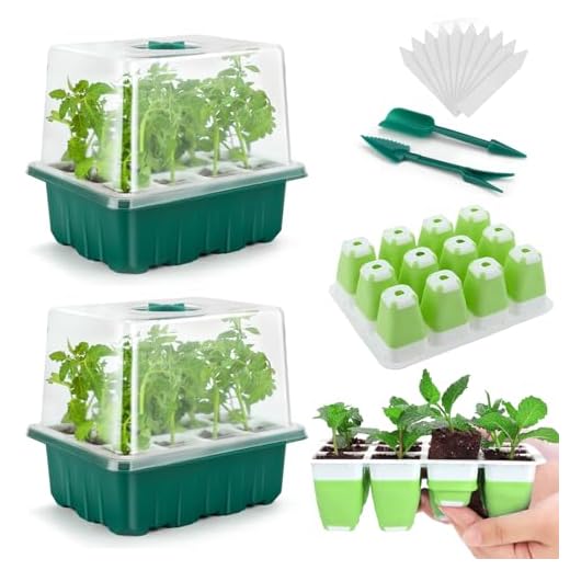 Seed Starter Tray, 24 Cells Indoor Seed Starter Kit, Flexible Silicone Designed Seedling Starter Trays, Germination Tray with Humidity Dome & Lids(4in Height), Reusable & Dishwasher Safe, BPA-Free