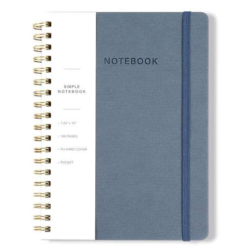 Image of Spiral Notebook - 7.24 inch x 10 inch College Ruled Journal with Inner Pockets and 180 Pages, PU Leather Cover Business Journal, Twin-Wire Binding Notebook Perfect for Office & Home School Supplies ReefBlue
